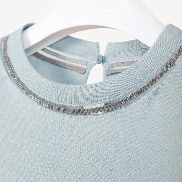 Brunello Cucinelli SS/20 Blue Cashmere Monili-Bead Sweater - Picture 4 of 13